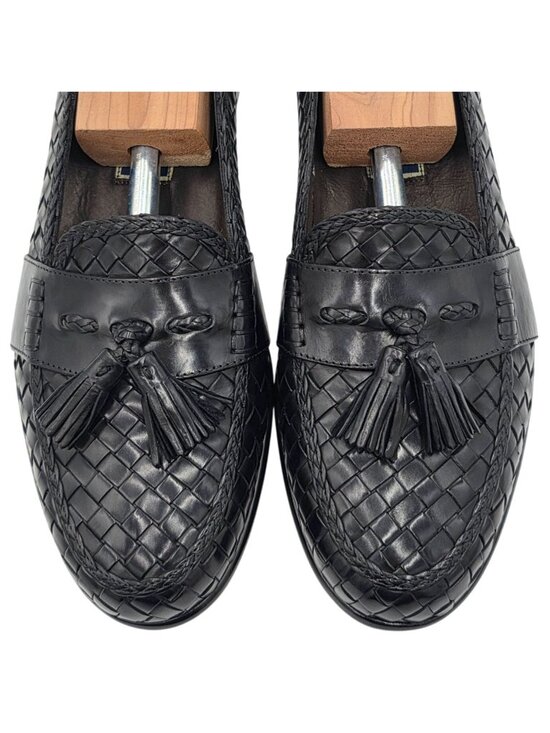 NEW Vintage Bragano Italy Black Woven Leather Tassel Loafer Men 10.5M Dress Shoe main image 14